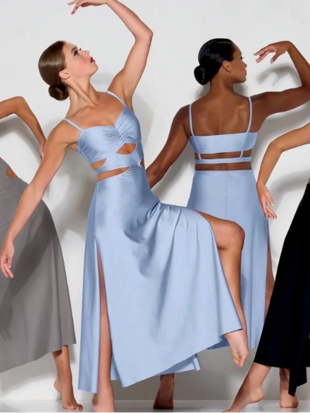 Light Blue Spaghetti-Strap Midi Dress with Side Cutouts